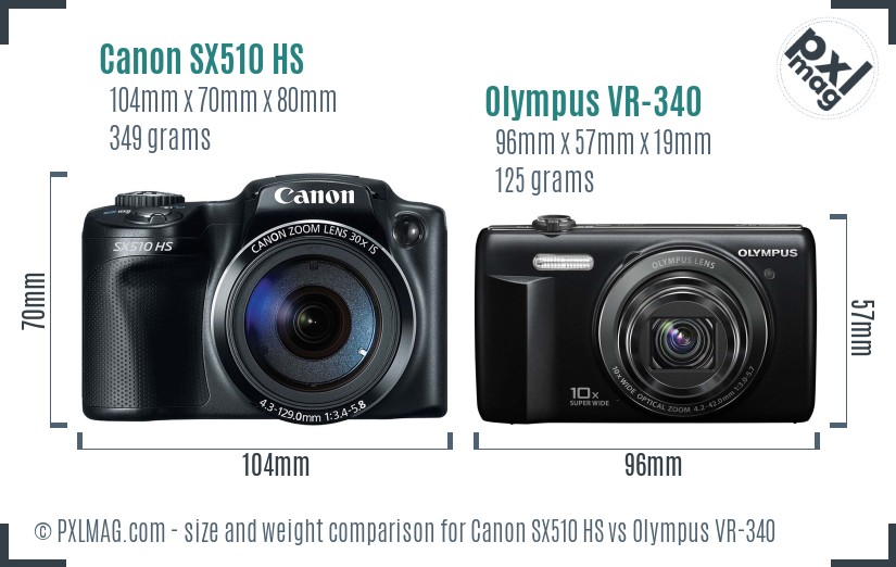 Canon SX510 HS vs Olympus VR-340 size comparison