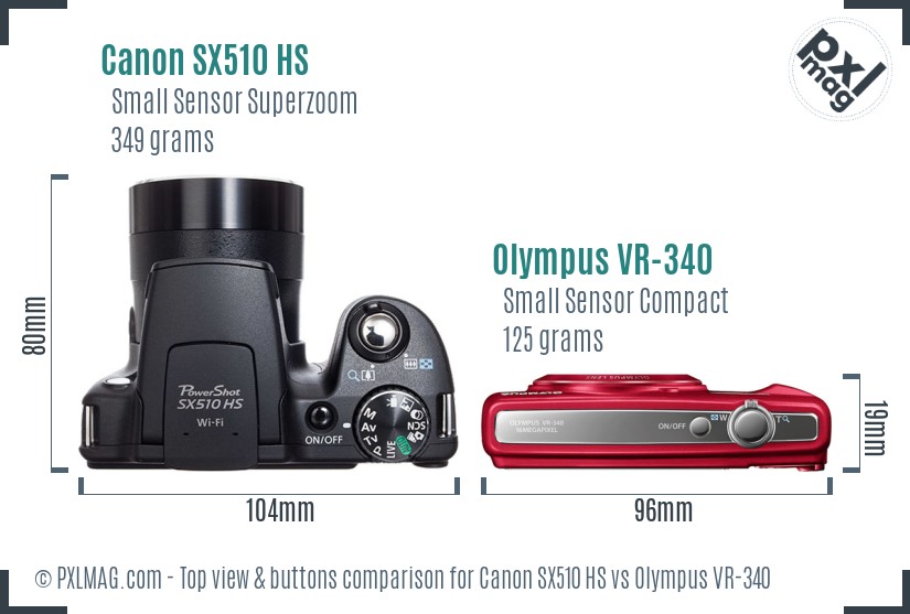 Canon SX510 HS vs Olympus VR-340 top view buttons comparison