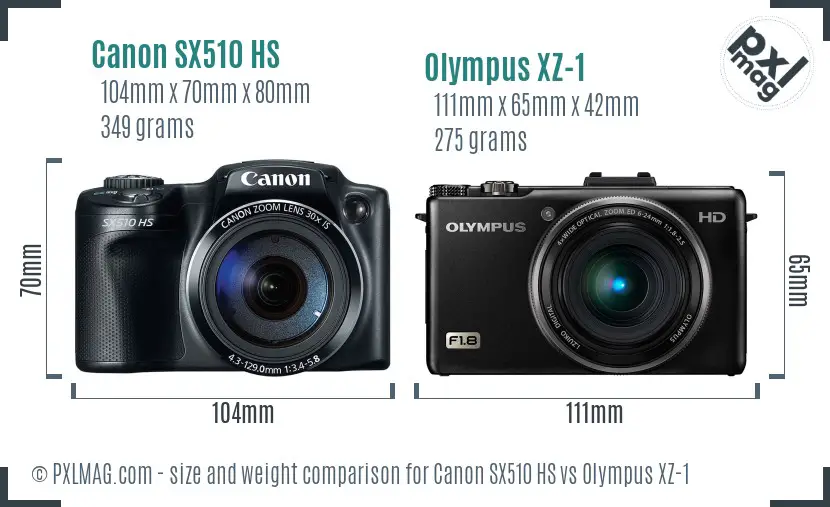 Canon SX510 HS vs Olympus XZ-1 size comparison Canon SX510 HS vs Olympus XZ-1 size comparison