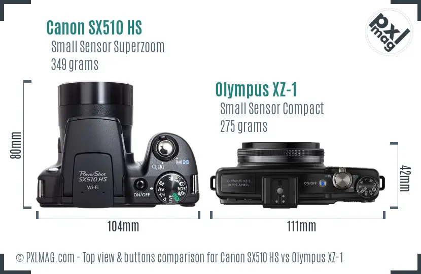 Canon SX510 HS vs Olympus XZ-1 top view buttons comparison Canon SX510 HS vs Olympus XZ-1 top view buttons comparison