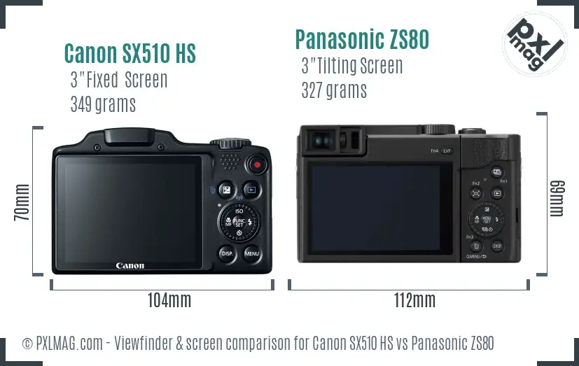 Canon SX510 HS vs Panasonic ZS80 Screen and Viewfinder comparison