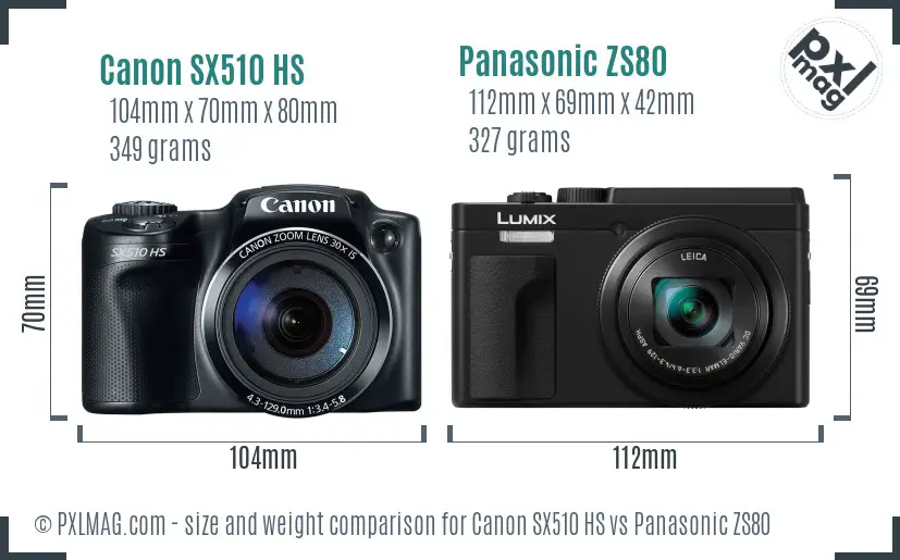 Canon SX510 HS vs Panasonic ZS80 size comparison