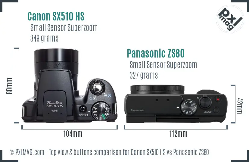 Canon SX510 HS vs Panasonic ZS80 top view buttons comparison