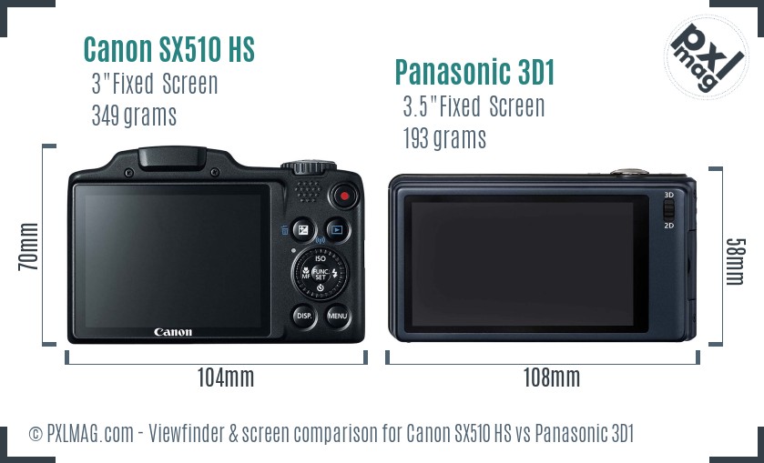 Canon SX510 HS vs Panasonic 3D1 Screen and Viewfinder comparison