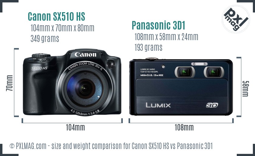 Canon SX510 HS vs Panasonic 3D1 size comparison