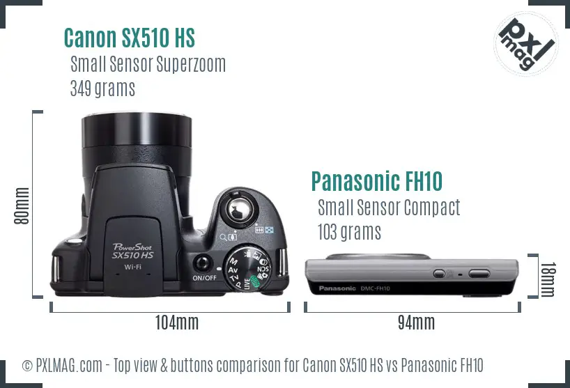 Canon SX510 HS vs Panasonic FH10 top view buttons comparison