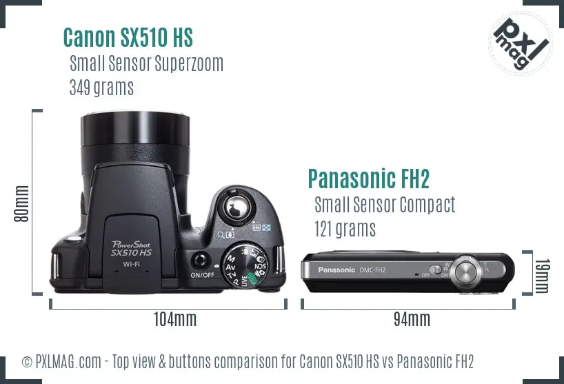 Canon SX510 HS vs Panasonic FH2 top view buttons comparison