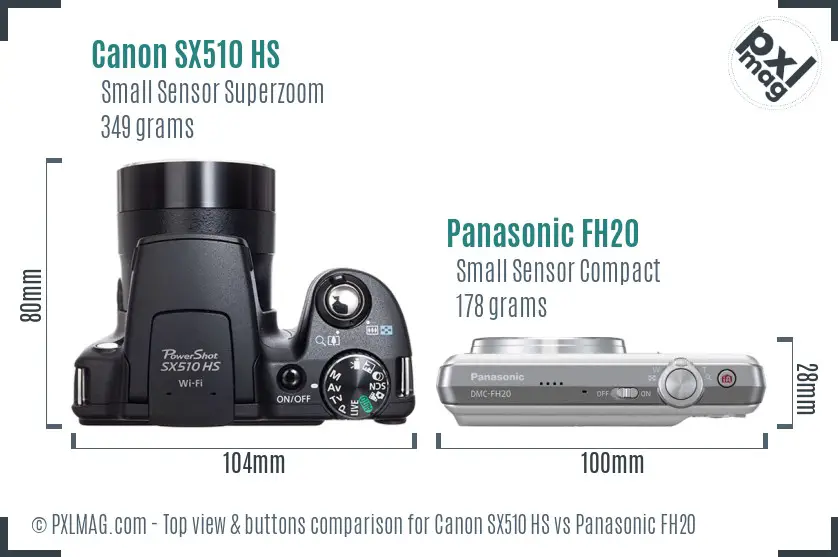 Canon SX510 HS vs Panasonic FH20 top view buttons comparison