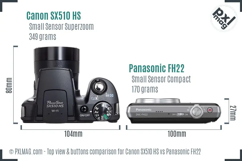 Canon SX510 HS vs Panasonic FH22 top view buttons comparison