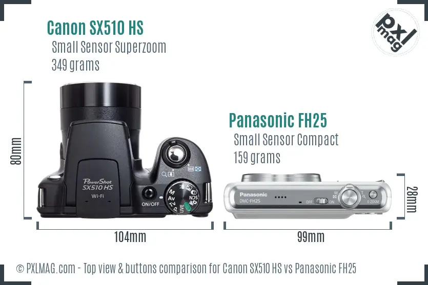 Canon SX510 HS vs Panasonic FH25 top view buttons comparison
