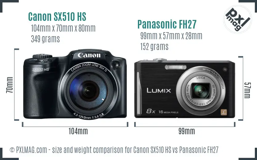 Canon SX510 HS vs Panasonic FH27 size comparison