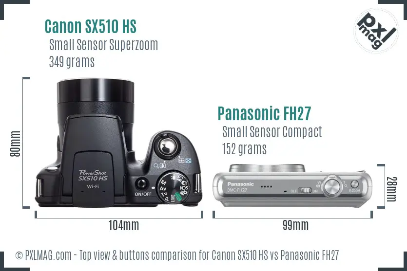 Canon SX510 HS vs Panasonic FH27 top view buttons comparison