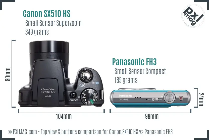 Canon SX510 HS vs Panasonic FH3 top view buttons comparison
