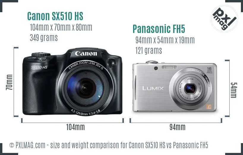 Canon SX510 HS vs Panasonic FH5 size comparison