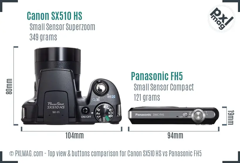 Canon SX510 HS vs Panasonic FH5 top view buttons comparison