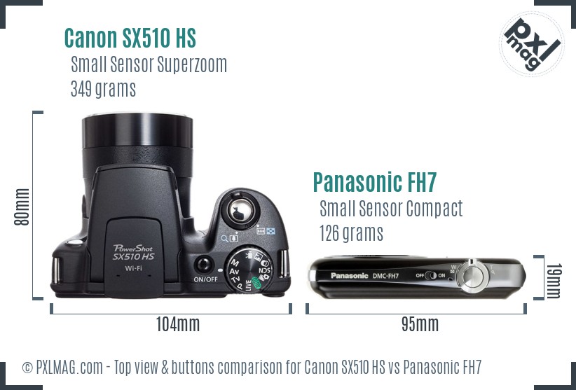 Canon SX510 HS vs Panasonic FH7 top view buttons comparison