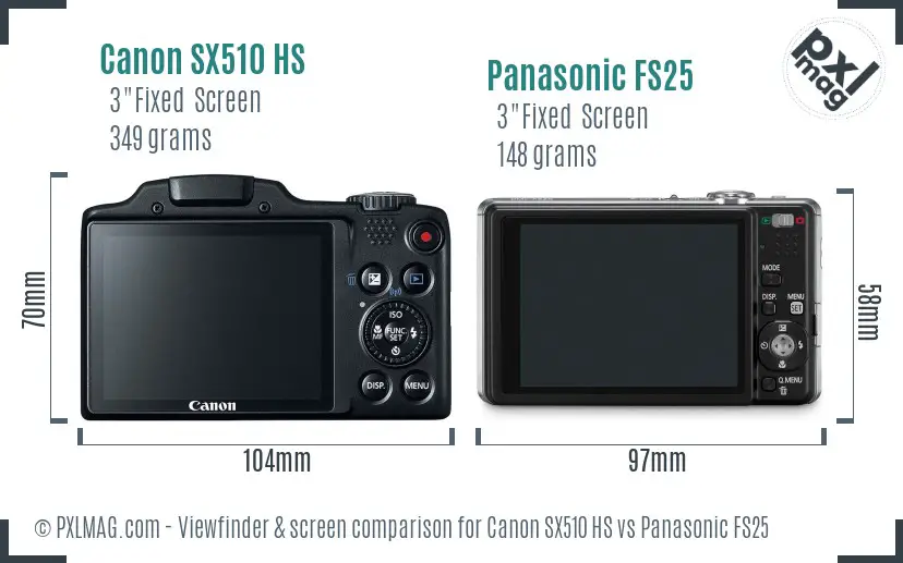 Canon SX510 HS vs Panasonic FS25 Screen and Viewfinder comparison
