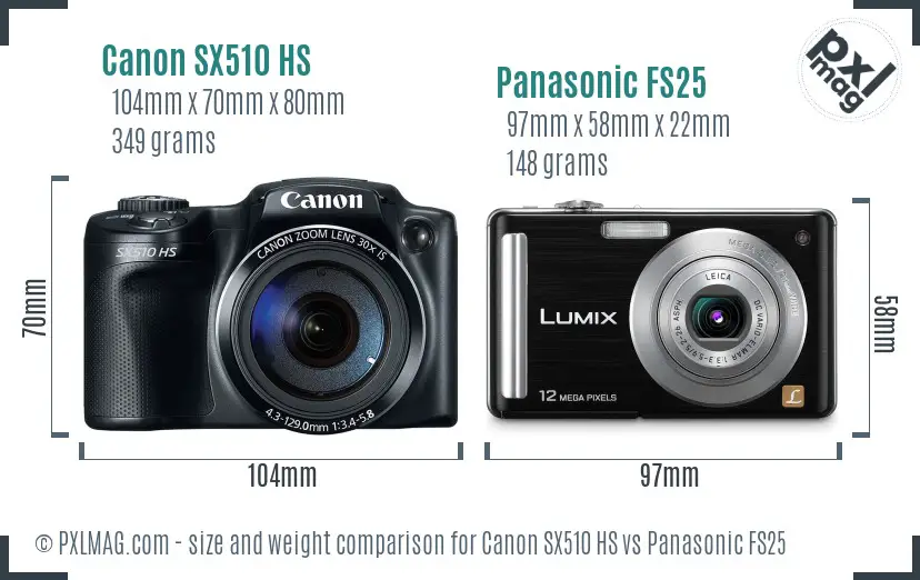 Canon SX510 HS vs Panasonic FS25 size comparison