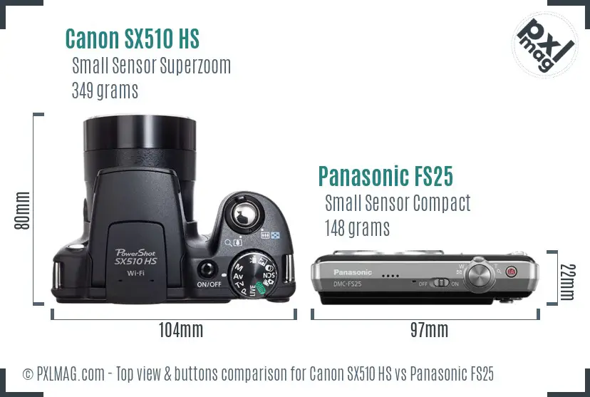 Canon SX510 HS vs Panasonic FS25 top view buttons comparison