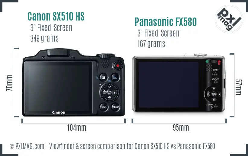 Canon SX510 HS vs Panasonic FX580 Screen and Viewfinder comparison