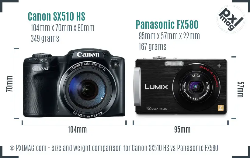 Canon SX510 HS vs Panasonic FX580 size comparison