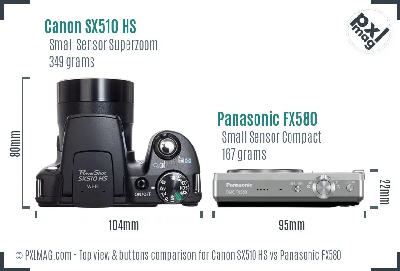 Canon SX510 HS vs Panasonic FX580 top view buttons comparison