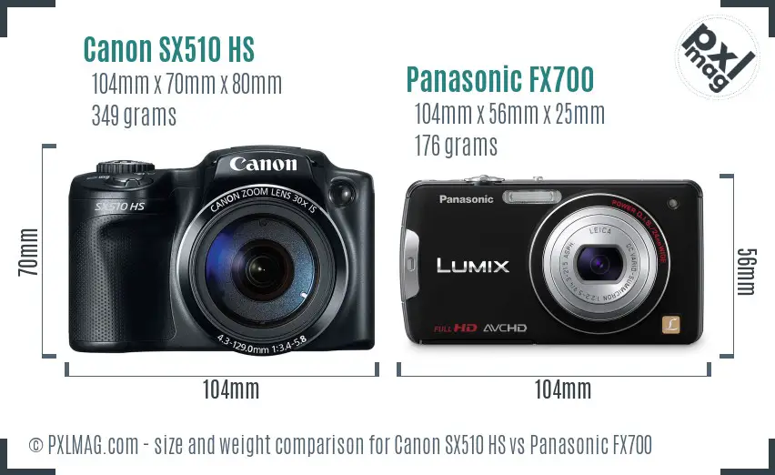 Canon SX510 HS vs Panasonic FX700 size comparison