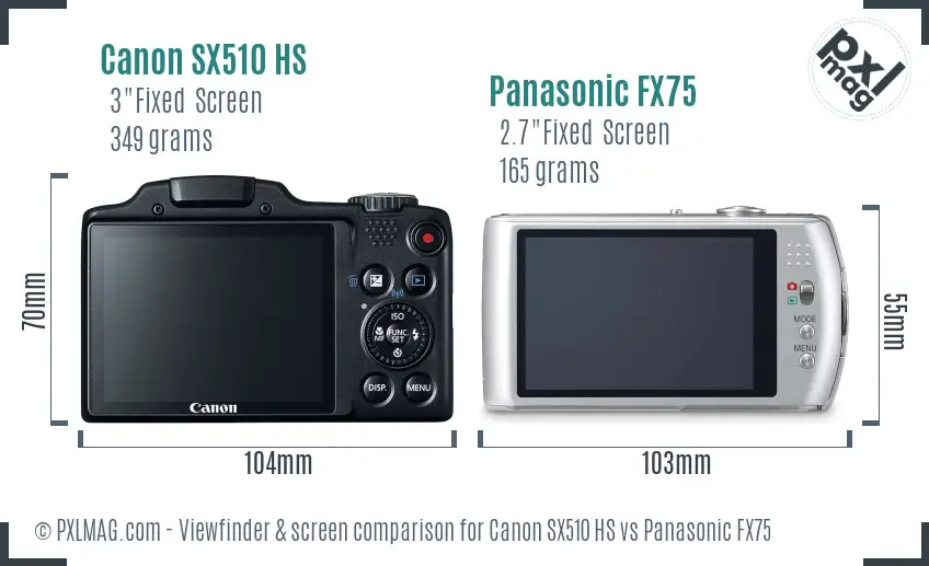 Canon SX510 HS vs Panasonic FX75 Screen and Viewfinder comparison