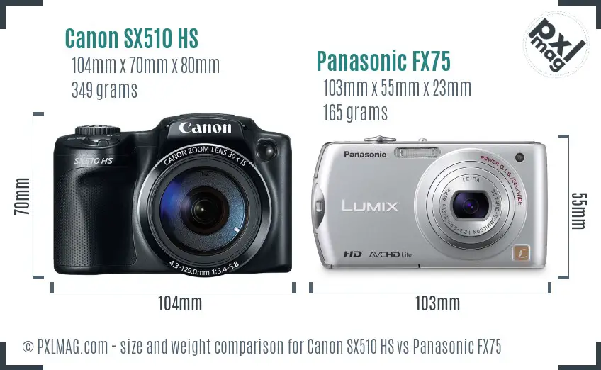 Canon SX510 HS vs Panasonic FX75 size comparison