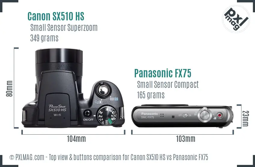 Canon SX510 HS vs Panasonic FX75 top view buttons comparison