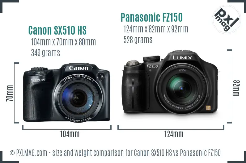 Canon SX510 HS vs Panasonic FZ150 size comparison