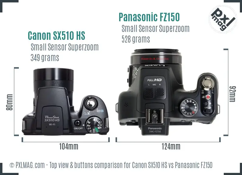 Canon SX510 HS vs Panasonic FZ150 top view buttons comparison
