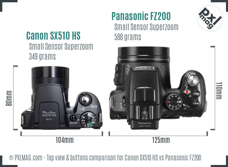 Canon SX510 HS vs Panasonic FZ200 top view buttons comparison