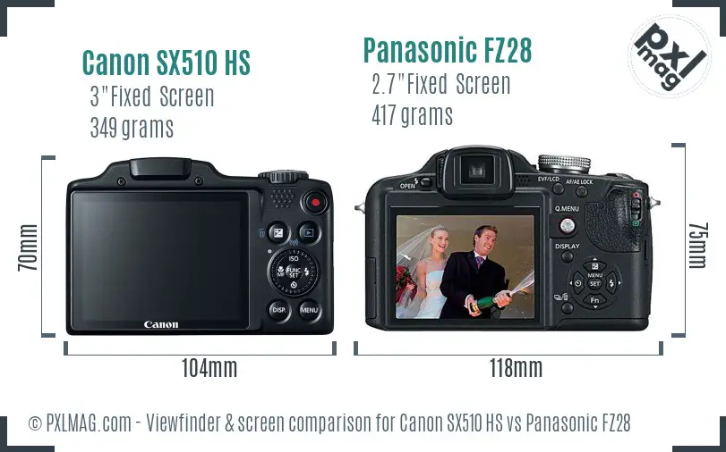 Canon SX510 HS vs Panasonic FZ28 Screen and Viewfinder comparison Canon SX510 HS vs Panasonic FZ28 Screen and Viewfinder comparison
