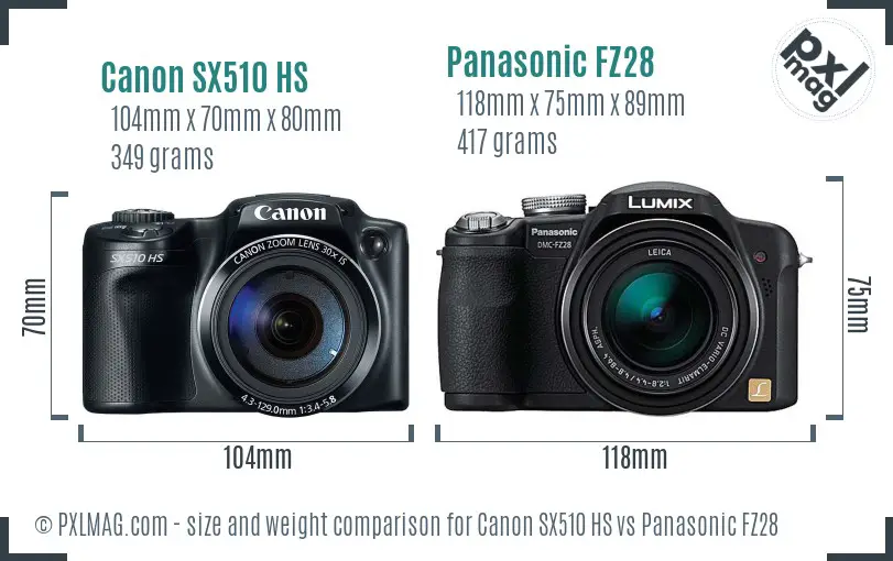 Canon SX510 HS vs Panasonic FZ28 size comparison Canon SX510 HS vs Panasonic FZ28 size comparison