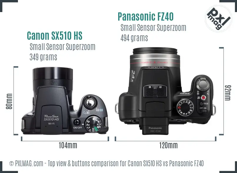 Canon SX510 HS vs Panasonic FZ40 top view buttons comparison