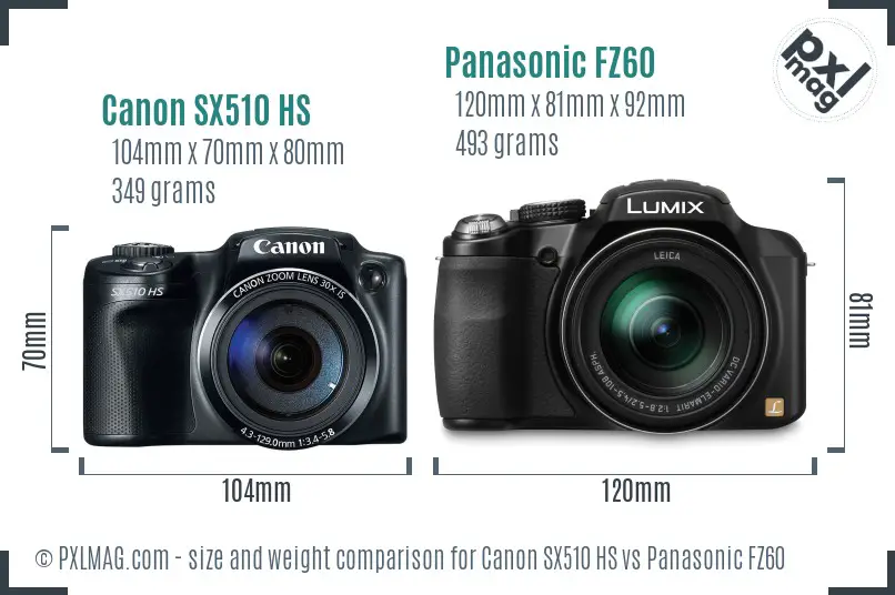Canon SX510 HS vs Panasonic FZ60 size comparison