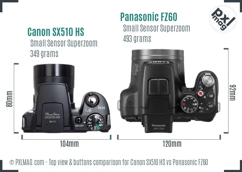 Canon SX510 HS vs Panasonic FZ60 top view buttons comparison