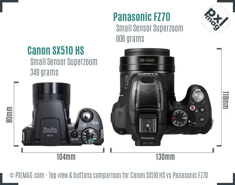 Canon SX510 HS vs Panasonic FZ70 top view buttons comparison