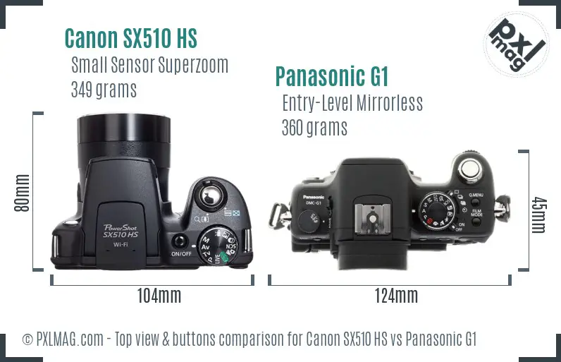Canon SX510 HS vs Panasonic G1 top view buttons comparison