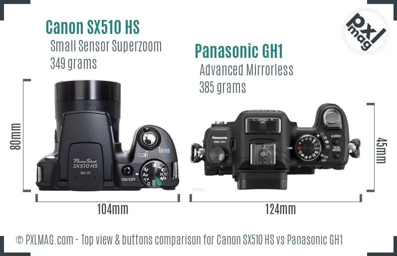 Canon SX510 HS vs Panasonic GH1 top view buttons comparison