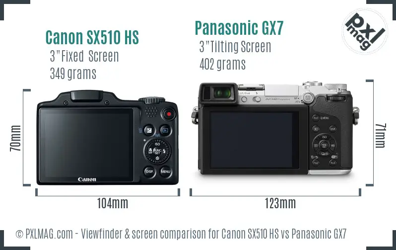 Canon SX510 HS vs Panasonic GX7 Screen and Viewfinder comparison