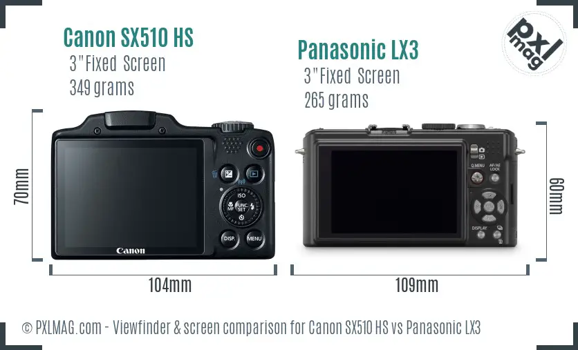 Canon SX510 HS vs Panasonic LX3 Screen and Viewfinder comparison