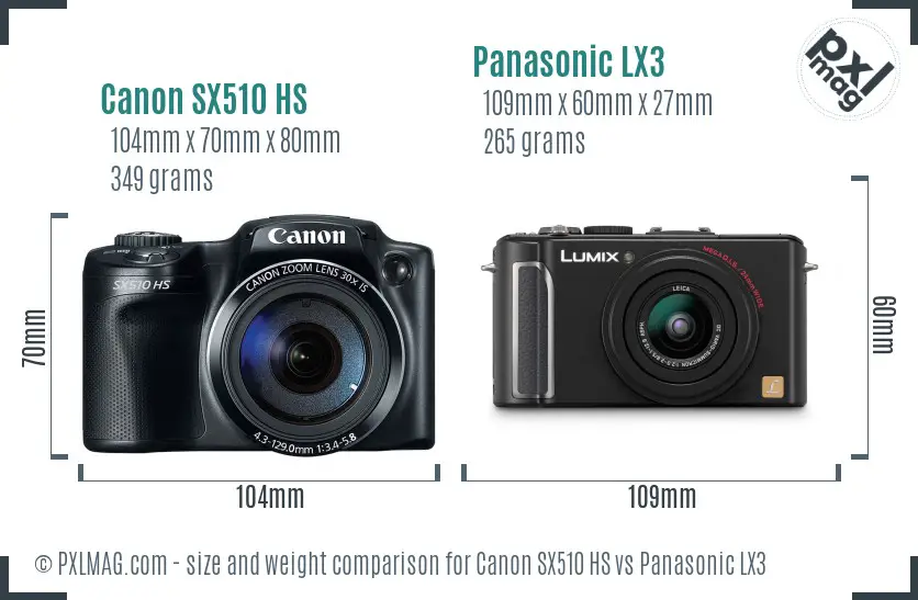 Canon SX510 HS vs Panasonic LX3 size comparison