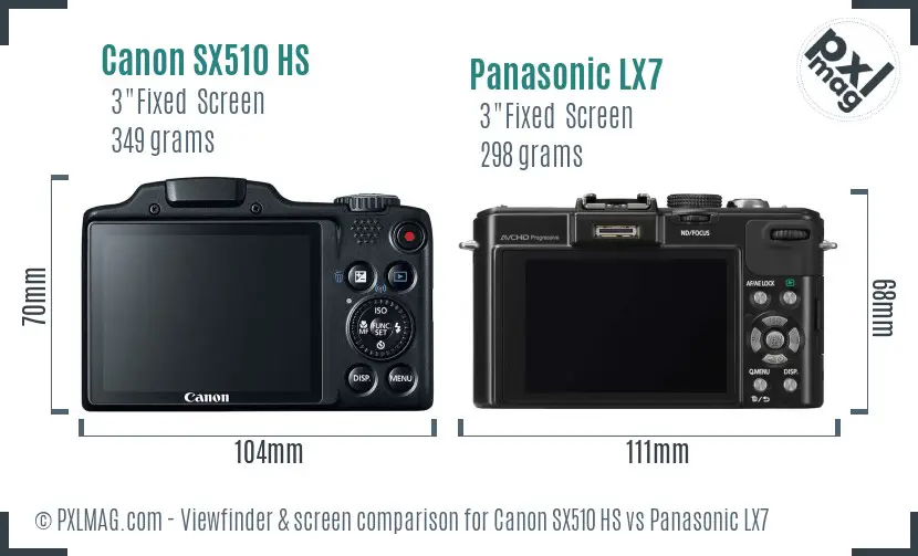 Canon SX510 HS vs Panasonic LX7 Screen and Viewfinder comparison