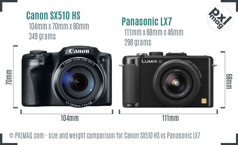 Canon SX510 HS vs Panasonic LX7 size comparison