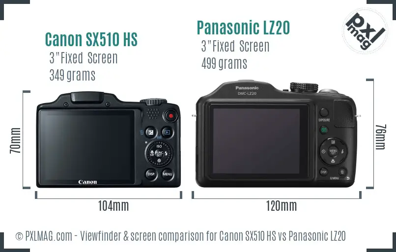 Canon SX510 HS vs Panasonic LZ20 Screen and Viewfinder comparison