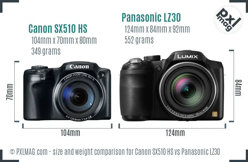 Canon SX510 HS vs Panasonic LZ30 size comparison