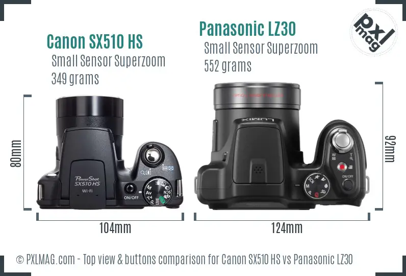 Canon SX510 HS vs Panasonic LZ30 top view buttons comparison