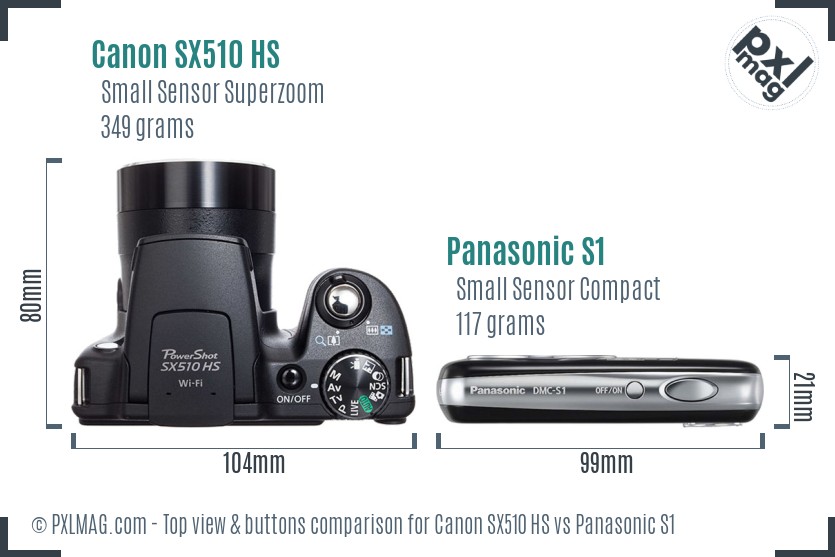 Canon SX510 HS vs Panasonic S1 top view buttons comparison